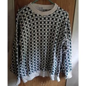 Vintage Bill Blass New York Geometric Knit Sweater Large Green Cream Y2K Preppy